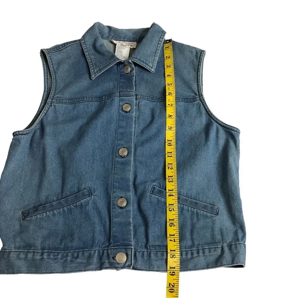 Vintage Talbots Vest Womens Small Blue Denim Button Front Cotton Spandex Pockets - Picture 14 of 15